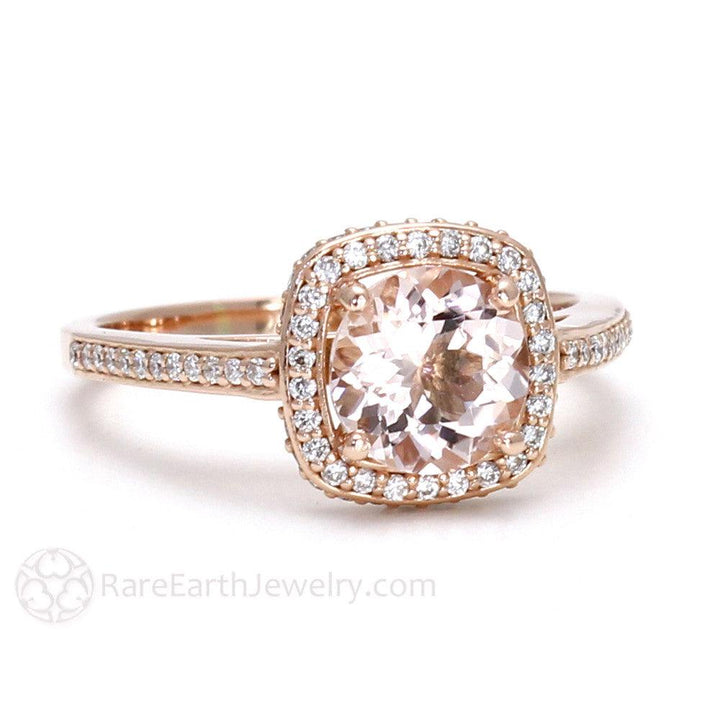 2ct Morganite Engagement Ring | Pavé Diamond Halo in Gold or Platinum, Rare Earth Jewelry
