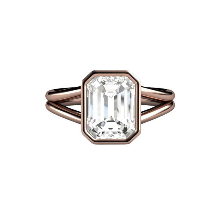 3 Carat Emerald Cut Lab Grown Diamond Ring | Bezel Set Solitaire with Split Shank, Rare Earth Jewelry
