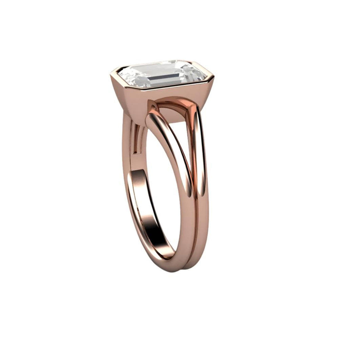 3 Carat Emerald Cut Lab Grown Diamond Ring | Bezel Set Solitaire with Split Shank, Rare Earth Jewelry