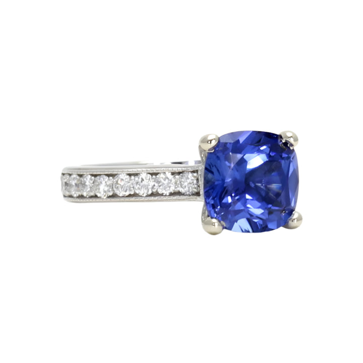 8mm Cushion Cut Blue Sapphire Engagement Ring with 3ct Vivid Chatham Lab Grown Sapphire Ring, Blue Gemstone Ring |  Rare Earth Jewelry