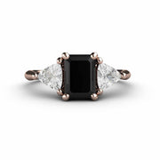 3 Stone Engagement Ring Black Spinel with White Sapphire Trillions 18K Rose Gold - Engagement Only - Rare Earth Jewelry