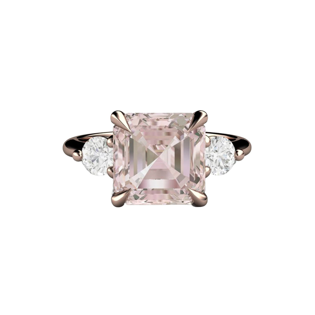 3 Stone Morganite Engagement Ring, Asscher Cut with Diamonds, Gold or Platinum