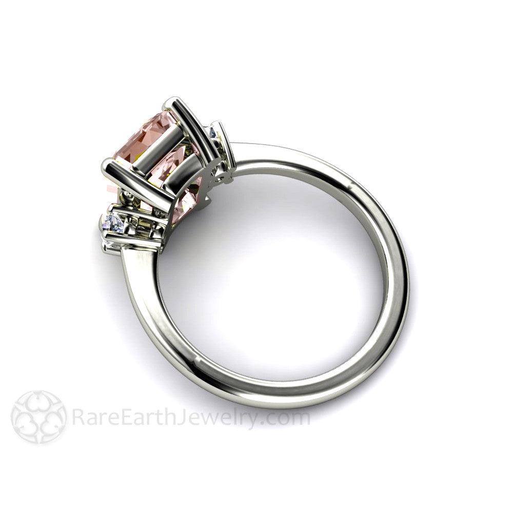 3 Stone Morganite Engagement Ring Emerald Cut with Diamonds, Rare Earth Jewelry