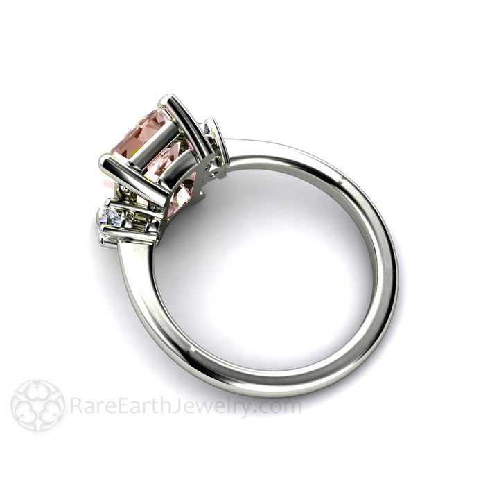 3 Stone Morganite Engagement Ring Emerald Cut with Diamonds, Rare Earth Jewelry