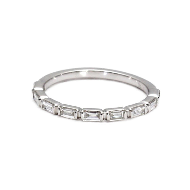 East West Diamond Baguette Ring or Wedding Band Stackable 14K White Gold - Rare Earth Jewelry