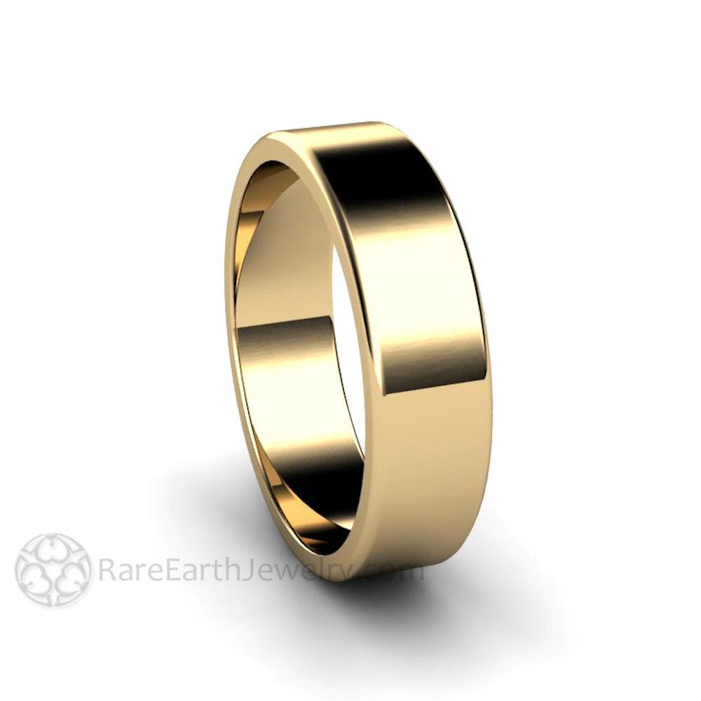 6mm Flat Comfort Fit Wedding Band | Classic Gold Wedding Ring for Men or Women, Rare Earth Jewelry