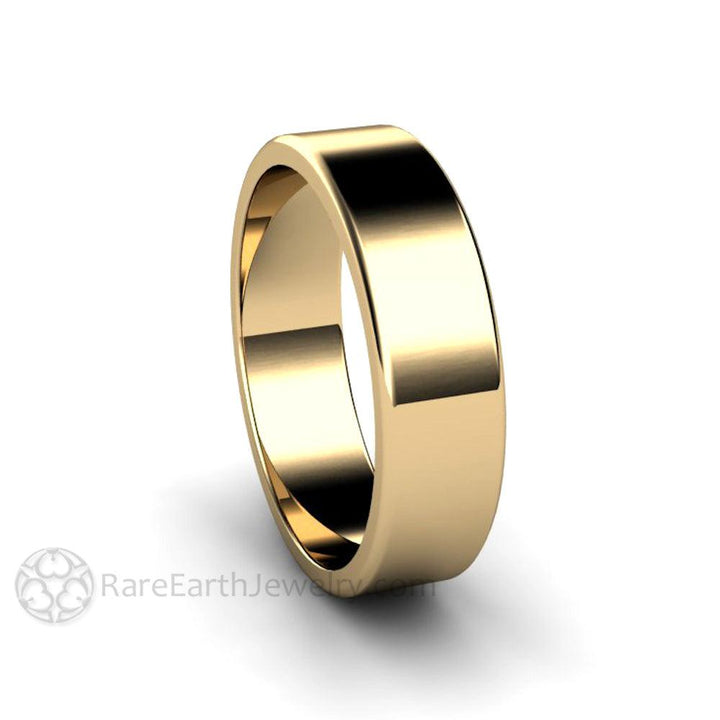 6mm Flat Comfort Fit Wedding Band | Classic Gold Wedding Ring for Men or Women, Rare Earth Jewelry