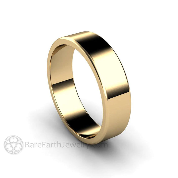 6mm Flat Comfort Fit Wedding Band | Classic Gold Wedding Ring for Men or Women, Rare Earth Jewelry