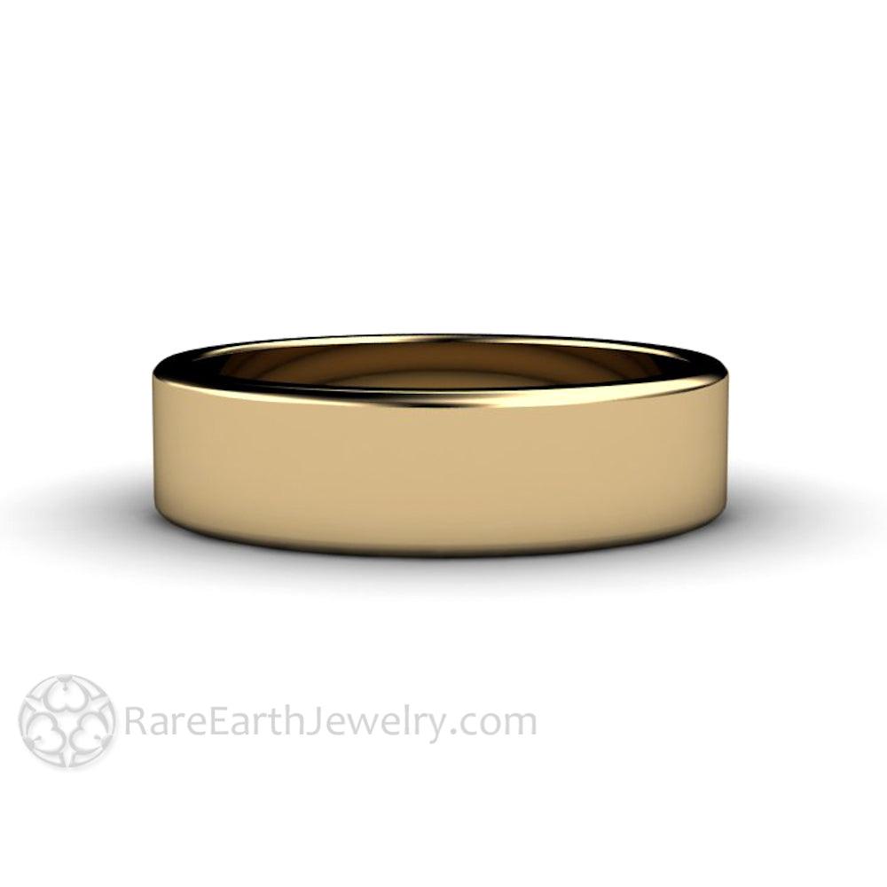 6mm Flat Comfort Fit Wedding Band | Classic Gold Wedding Ring for Men or Women, Rare Earth Jewelry