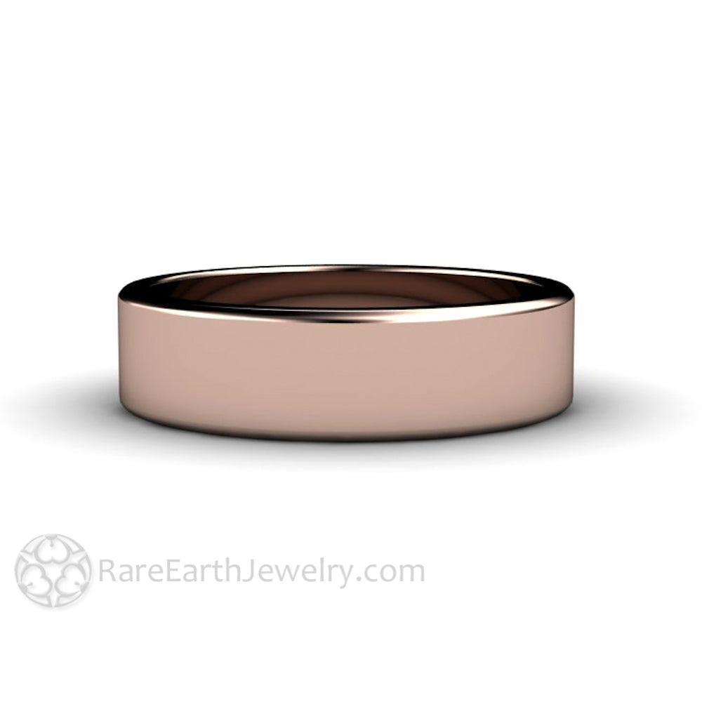 6mm Flat Comfort Fit Wedding Band | Classic Gold Wedding Ring for Men or Women, Rare Earth Jewelry