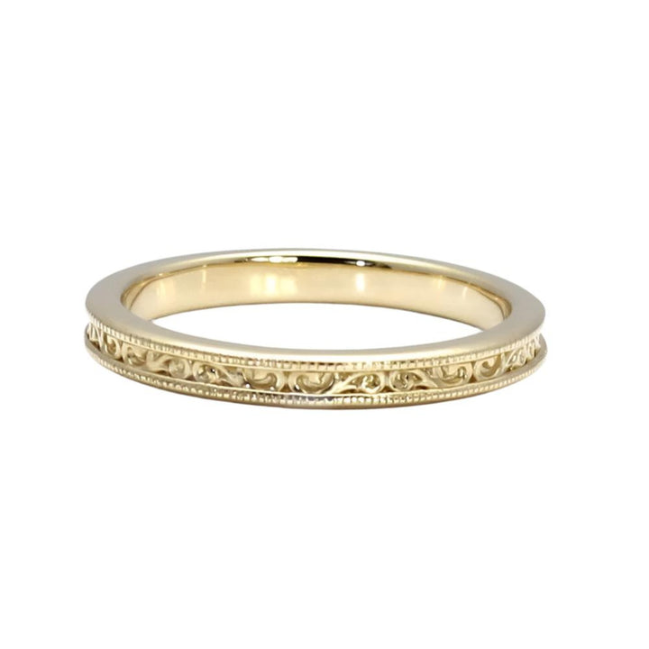 Antique Style Wedding Ring | 2.5mm Wedding Band with Vintage Filigree Design, Rare Earth Jewelry