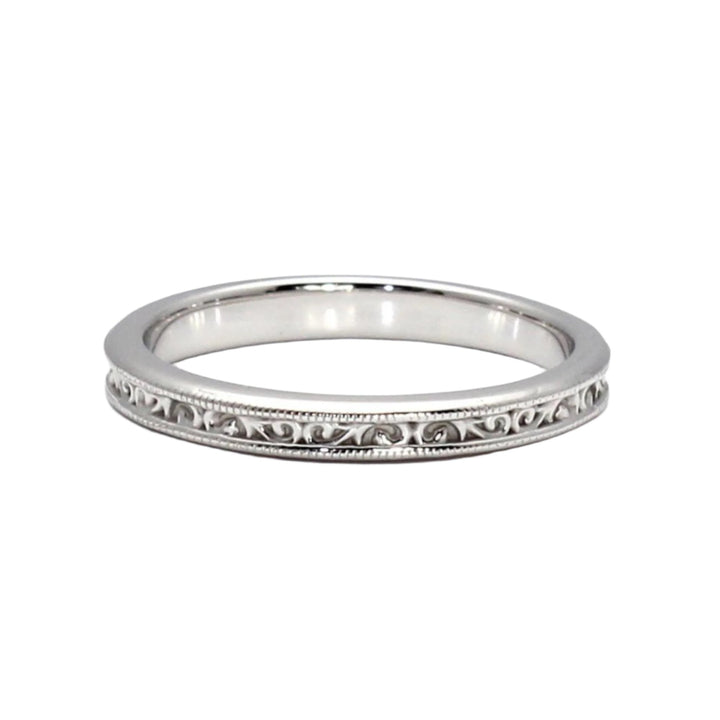 Antique Style Wedding Ring | 2.5mm Wedding Band with Vintage Filigree Design, Rare Earth Jewelry