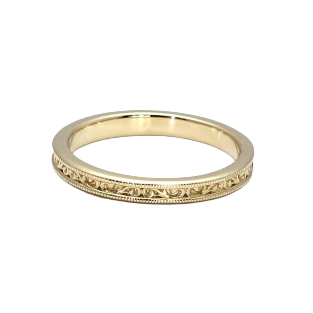 Antique Style Wedding Ring | 2.5mm Wedding Band with Vintage Filigree Design, Rare Earth Jewelry