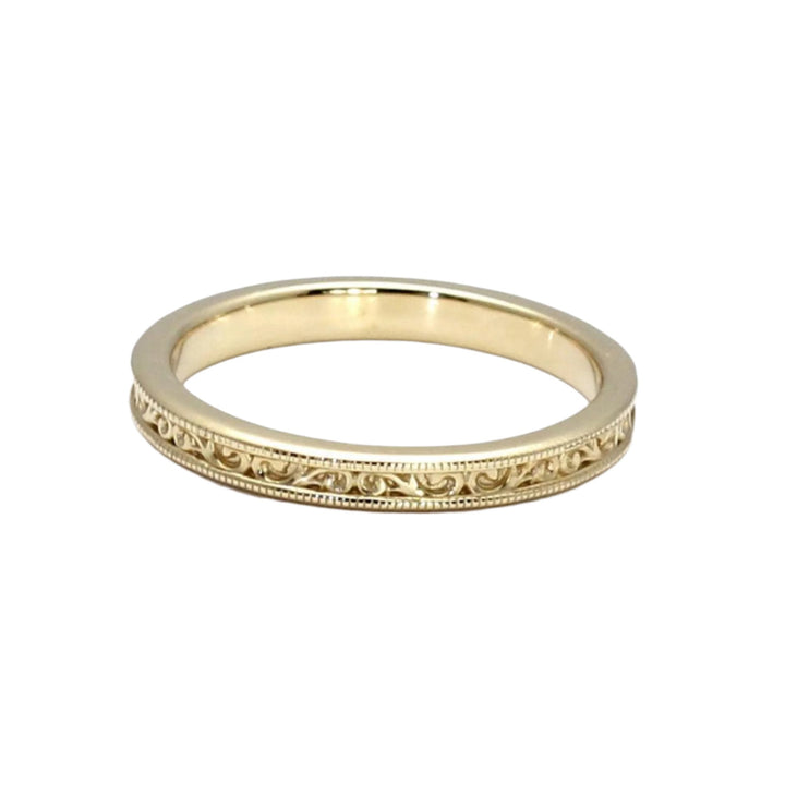 Antique Style Wedding Ring | 2.5mm Wedding Band with Vintage Filigree Design, Rare Earth Jewelry