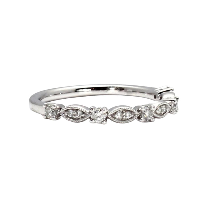 Antique Style Diamond Wedding Band, Stackable Ring with Diamonds and Milgrain