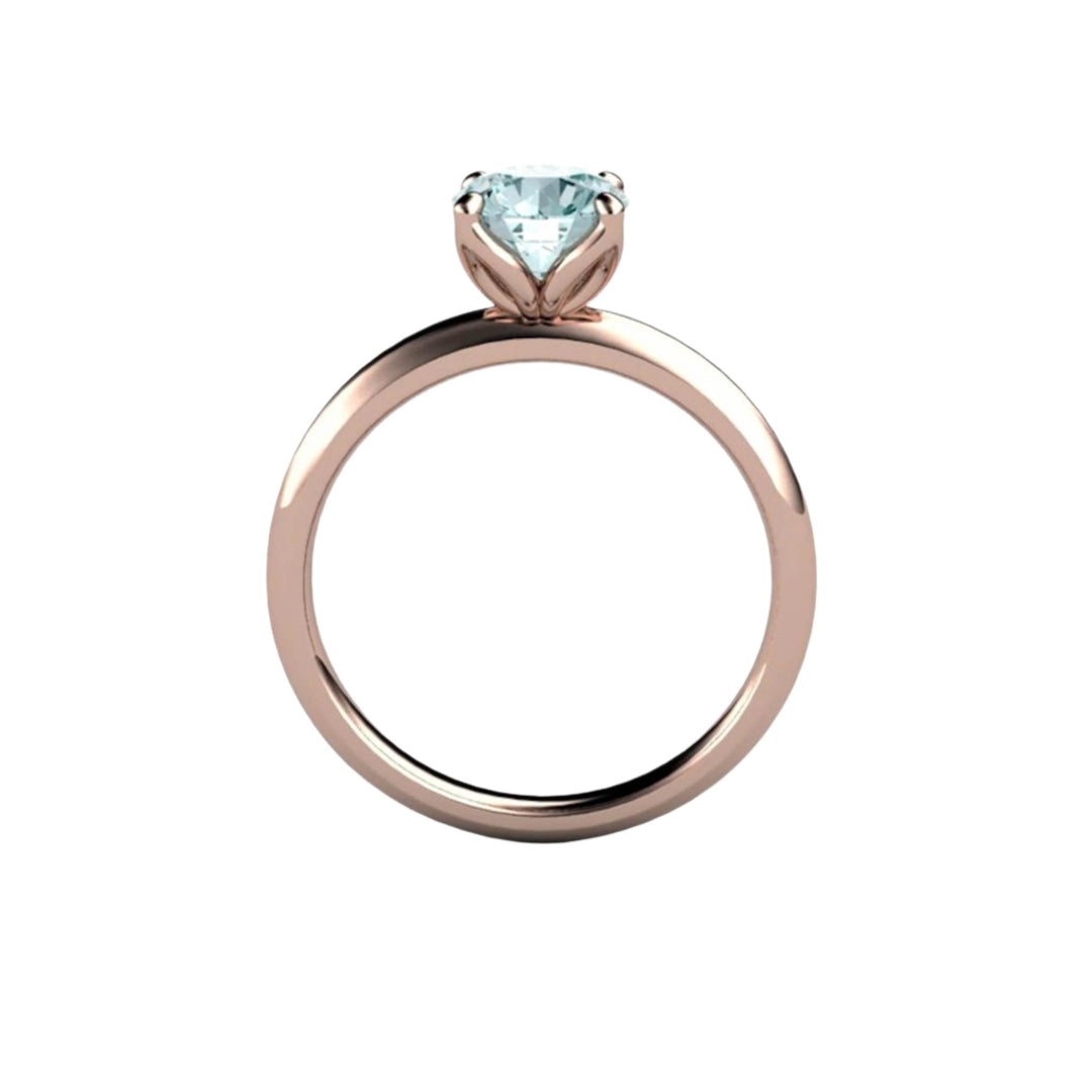 Aquamarine Engagement Ring, Petal Prong Solitaire Ring with Floral Design, Flower Shaped Petals in Gold or Platinum | Rare Earth Jewelry