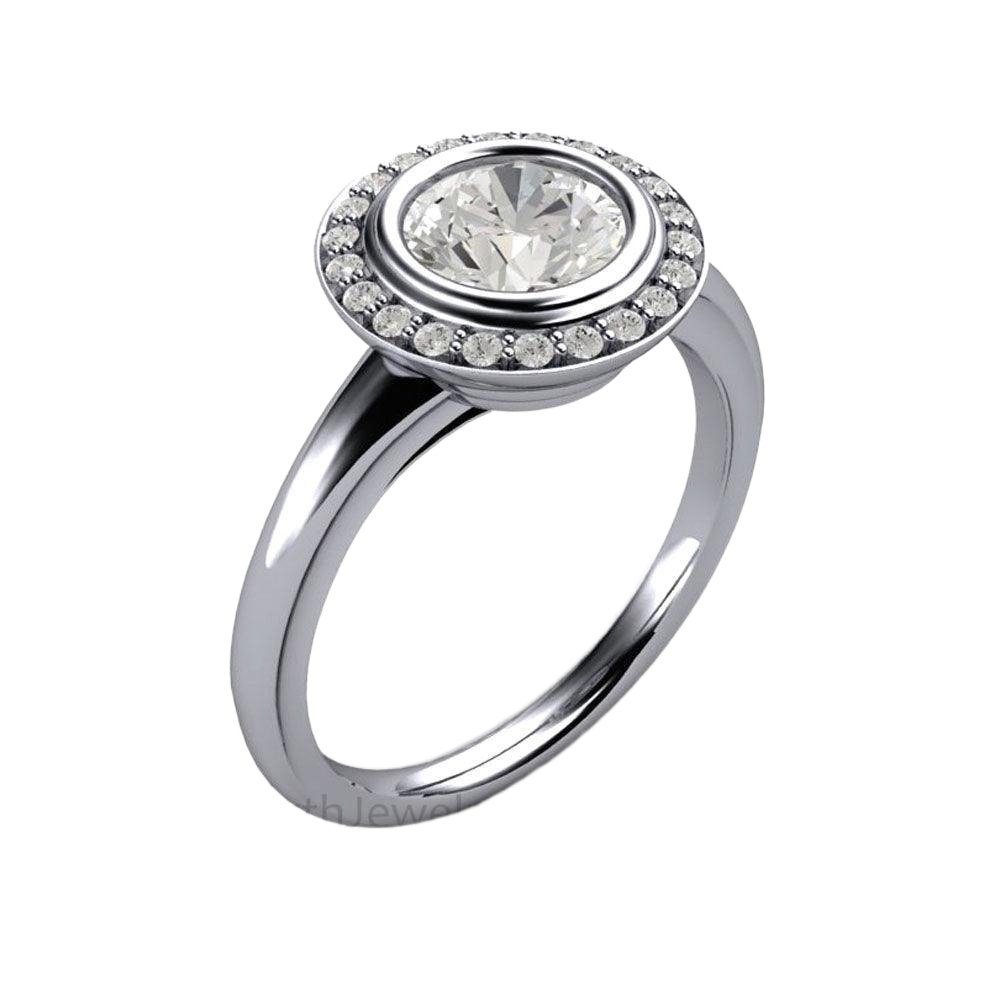 Art Deco Moissanite Engagement Ring Diamond Halo, Rare Earth Jewelry