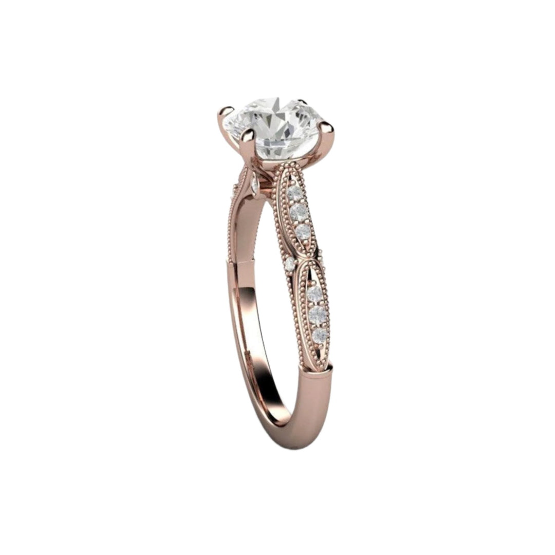 Art Deco Moissanite Engagement Ring, Vintage Forever One Solitaire, Side View