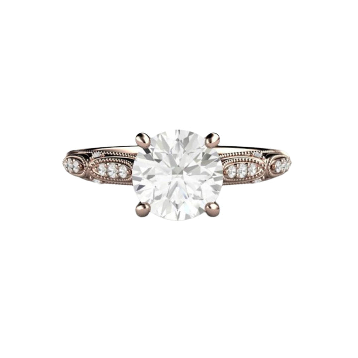 Vintage Style Moissanite Solitaire Engagement Ring, 1.5ct Round Moissanite Engagement Ring