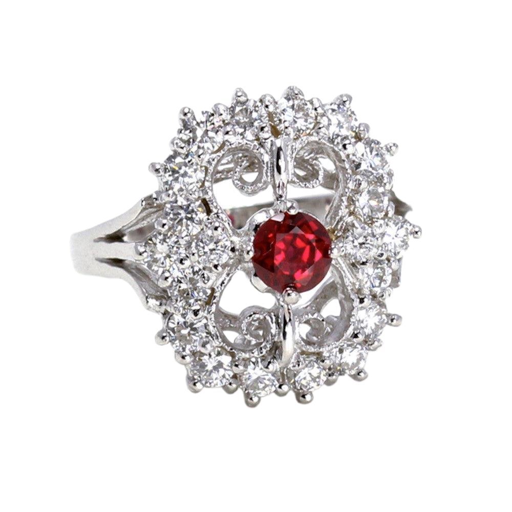 Art Deco Ruby Ring Vintage Style with Diamonds and Filigree, Rare Earth Jewelry