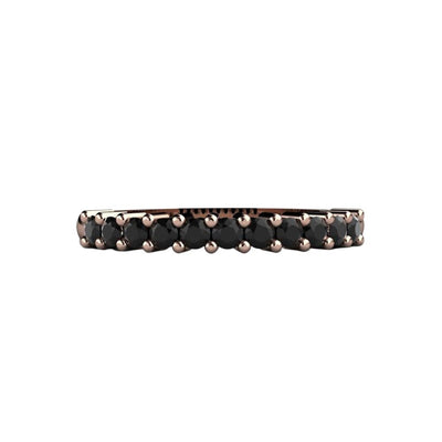 A black diamond band with round black diamonds, a stacking ring, shown in rose gold from Rare Earth Jewelry..