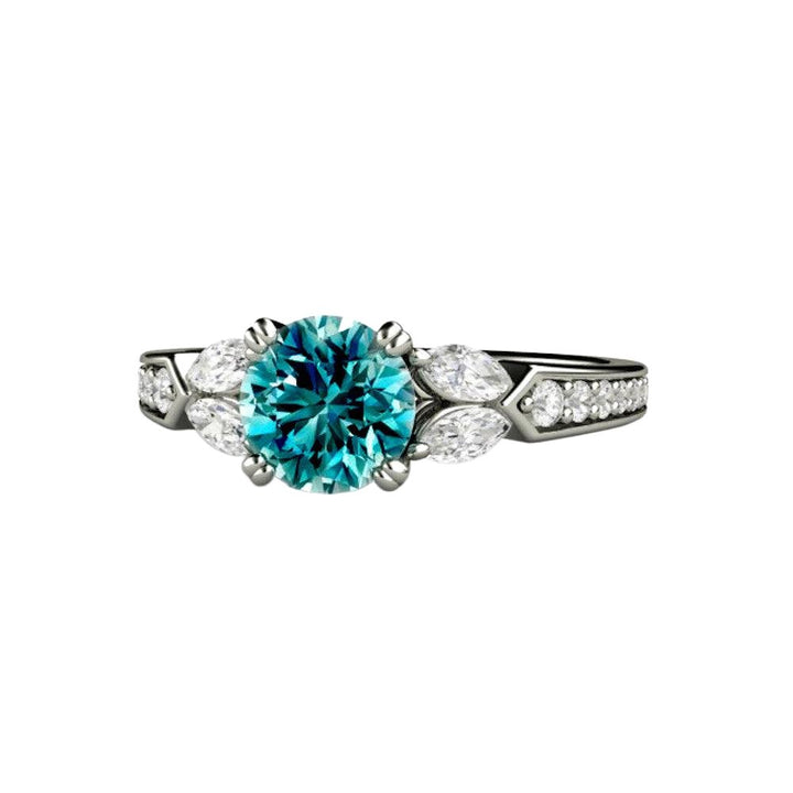 Blue Diamond Engagement Ring Vintage Solitaire Marquise Accents, Rare Earth Jewelry
