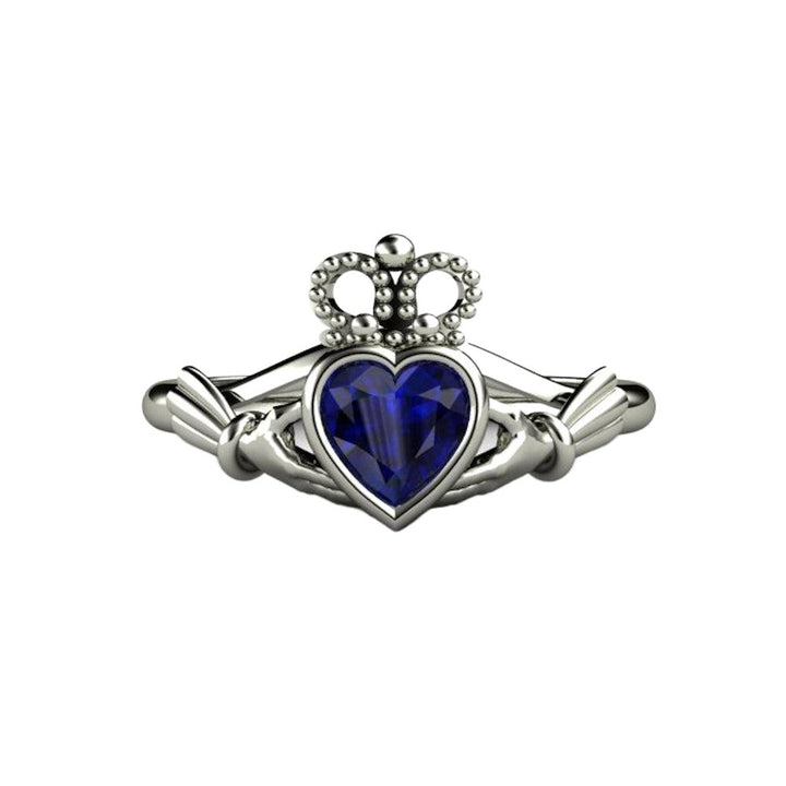 Blue Sapphire Claddagh Ring Celtic Engagement Ring Irish Jewelry, Rare Earth Jewelry