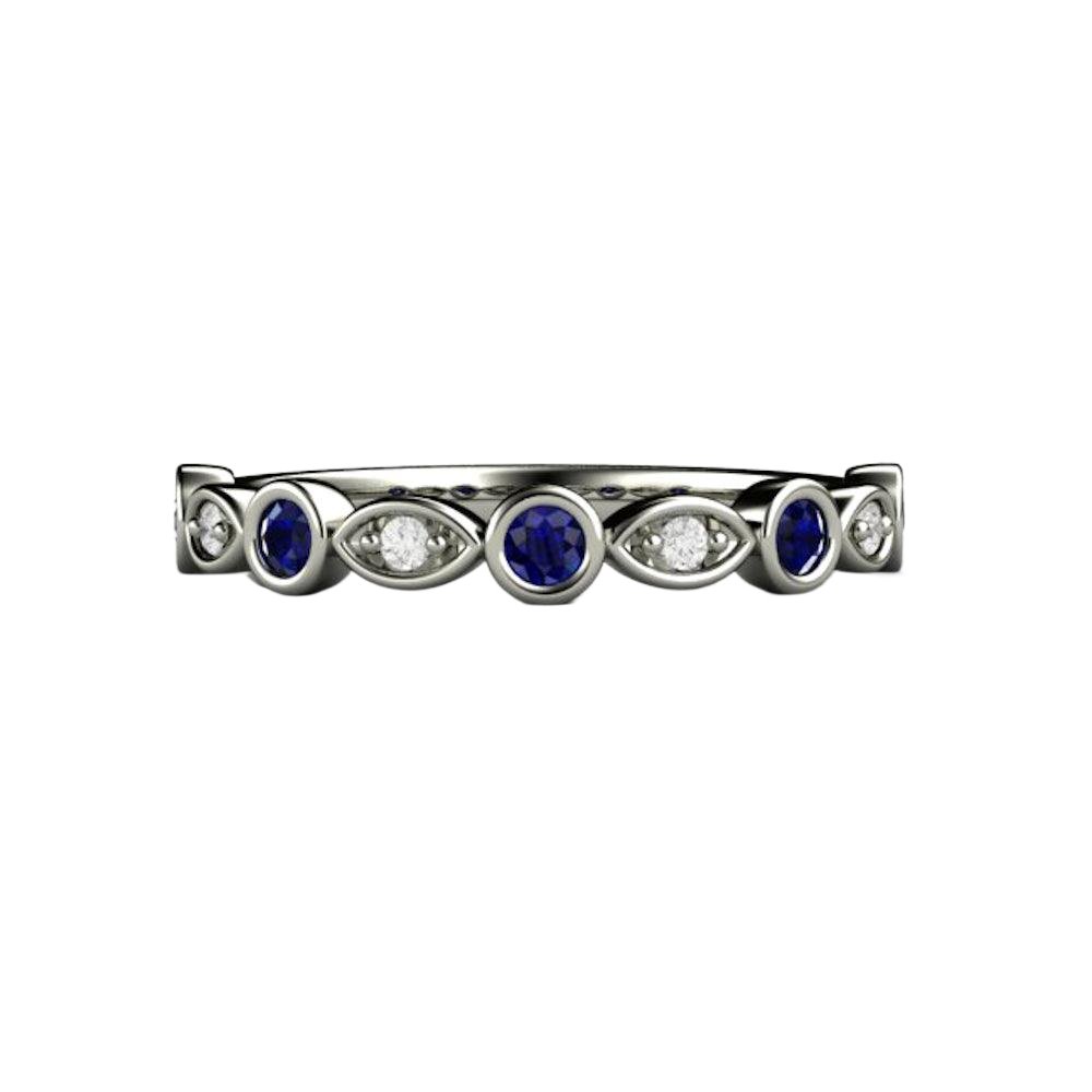 Blue Sapphire and Diamond Ring | Stacking Band, Wedding or Mother’s Ring, Rare Earth Jewelry