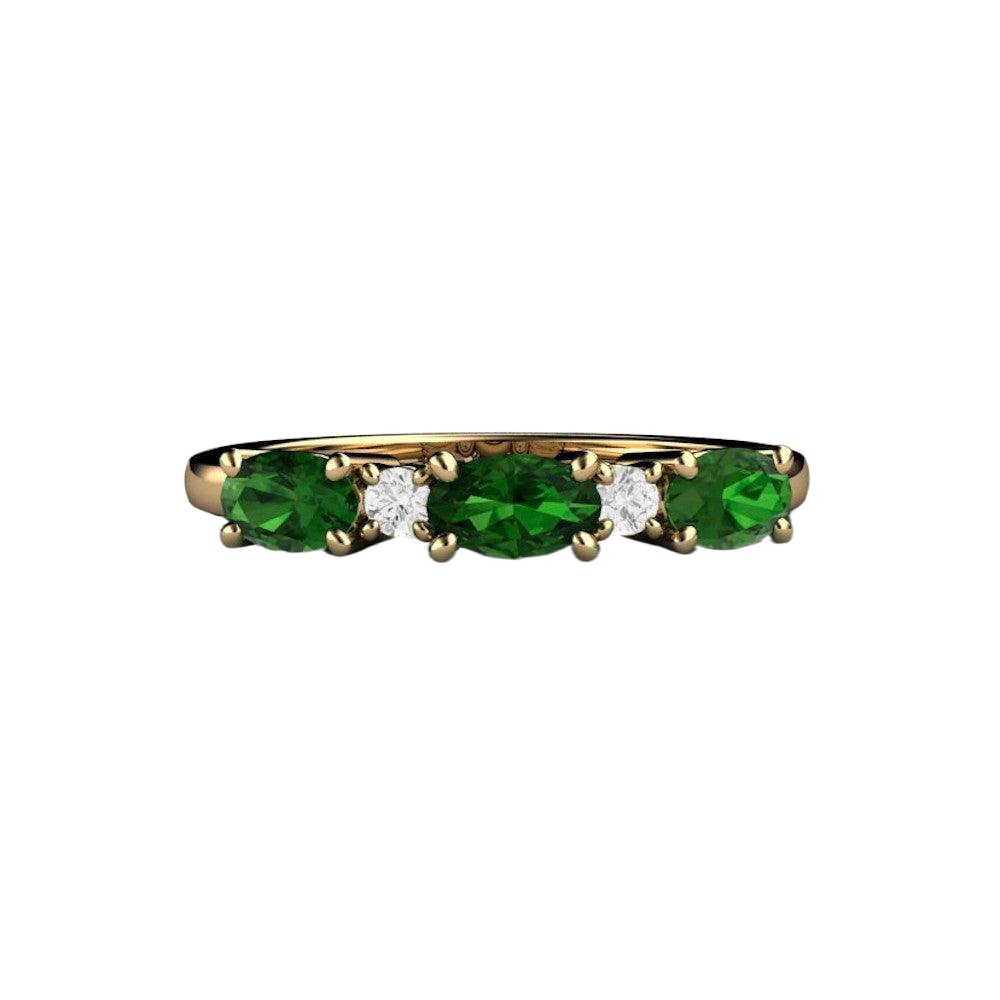 Chrome Green Tourmaline Ring | East-West Anniversary Band with Diamonds, Rare Earth Jewelry