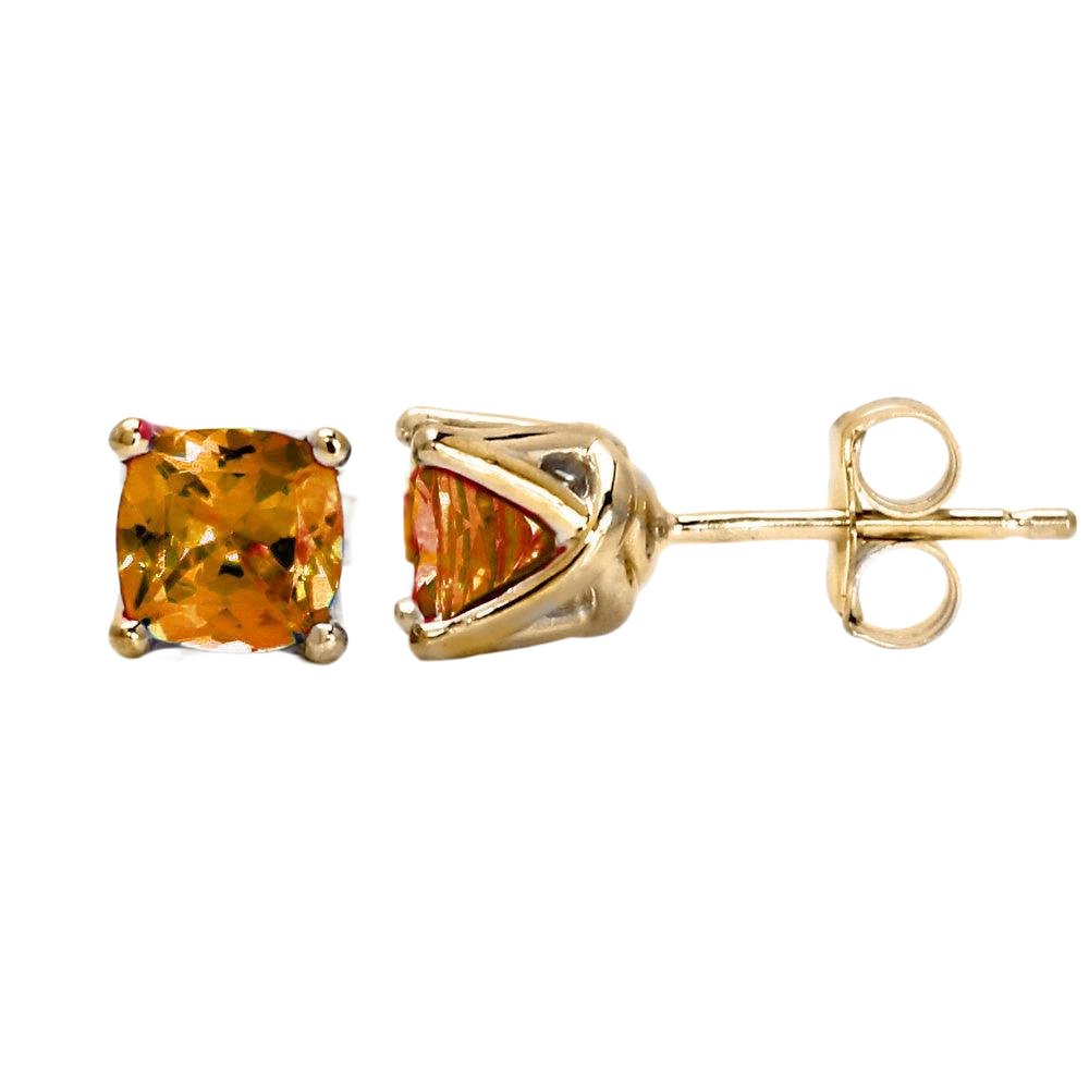 Cushion Cut Citrine Stud Earrings in 14K Gold November Birthstone Earrings