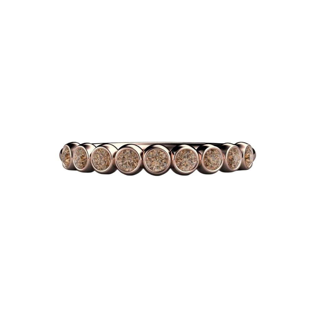 Chocolate Brown Diamond Wedding Ring | Cognac Diamond Bezel Set Bubble Band, Rare Earth Jewelry