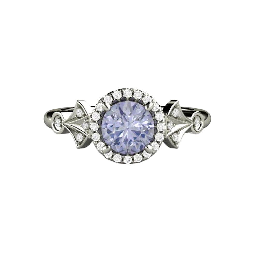 Color Change Purple Sapphire Ring Vintage Engagement Art Deco Diamond Halo