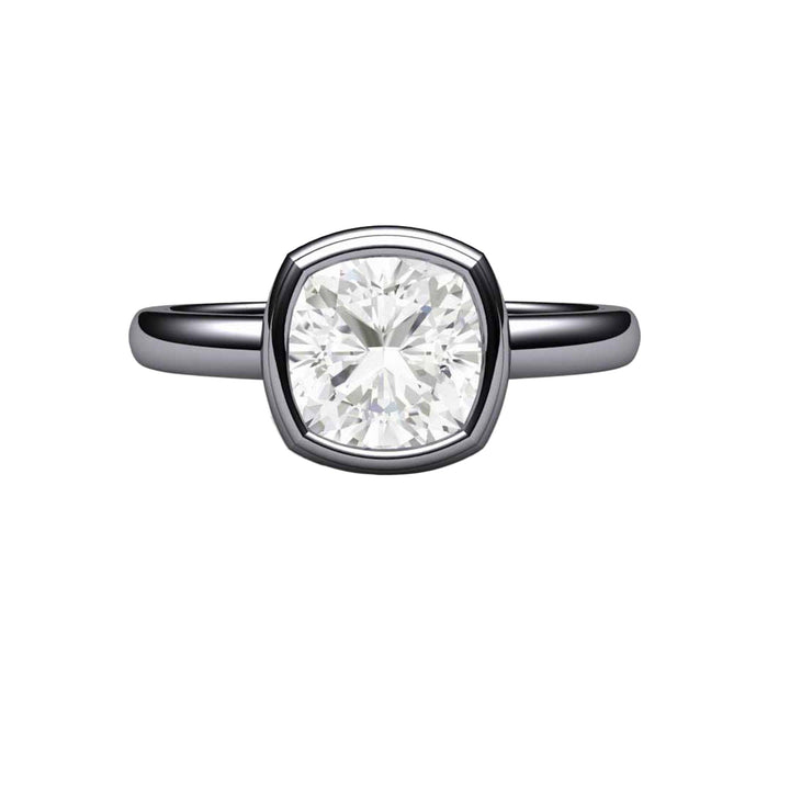 Simple Bezel Set Moissanite Cushion Solitaire Engagement Ring, Rare Earth Jewelry