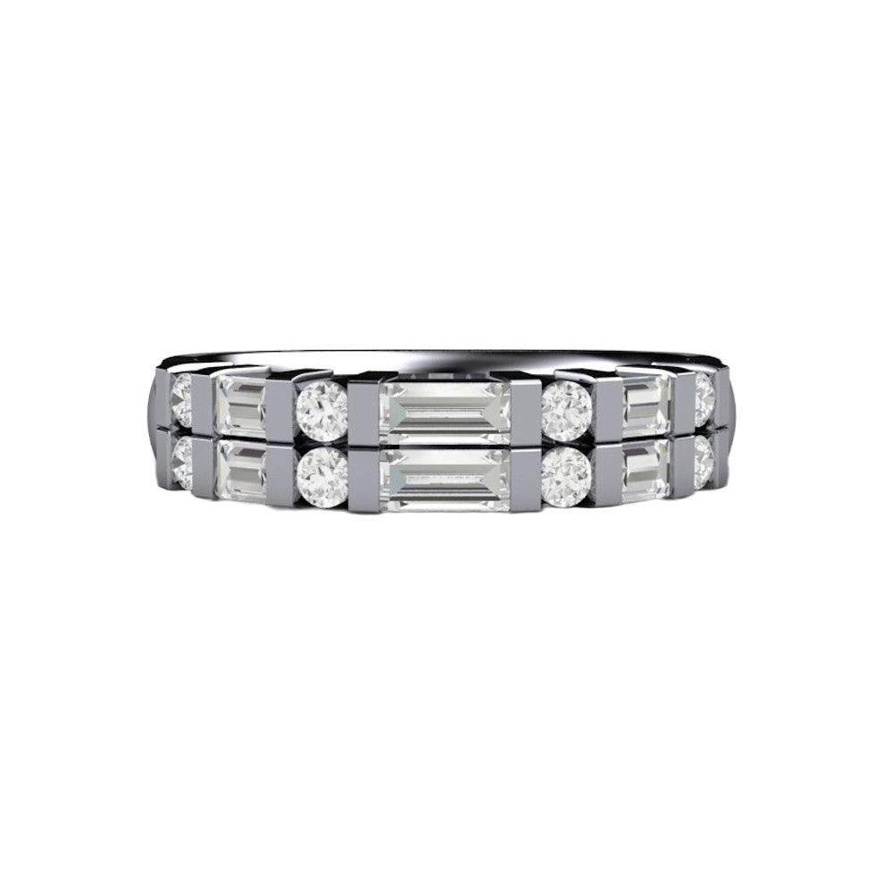 Diamond Baguette Wedding Band | Double Row Bar Set Anniversary Ring, Rare Earth Jewelry