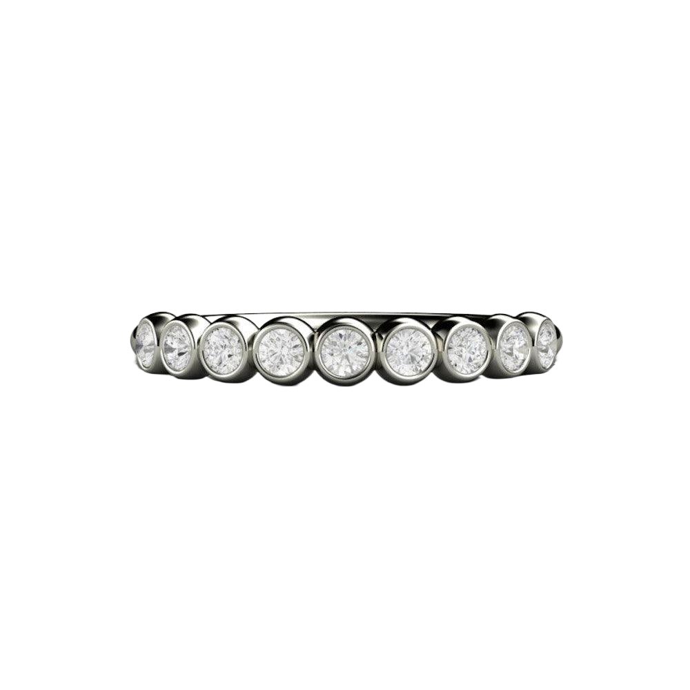 Bezel Set Diamond Bubble Wedding Ring Anniversary Band Stacking Ring, Rare Earth Jewelry