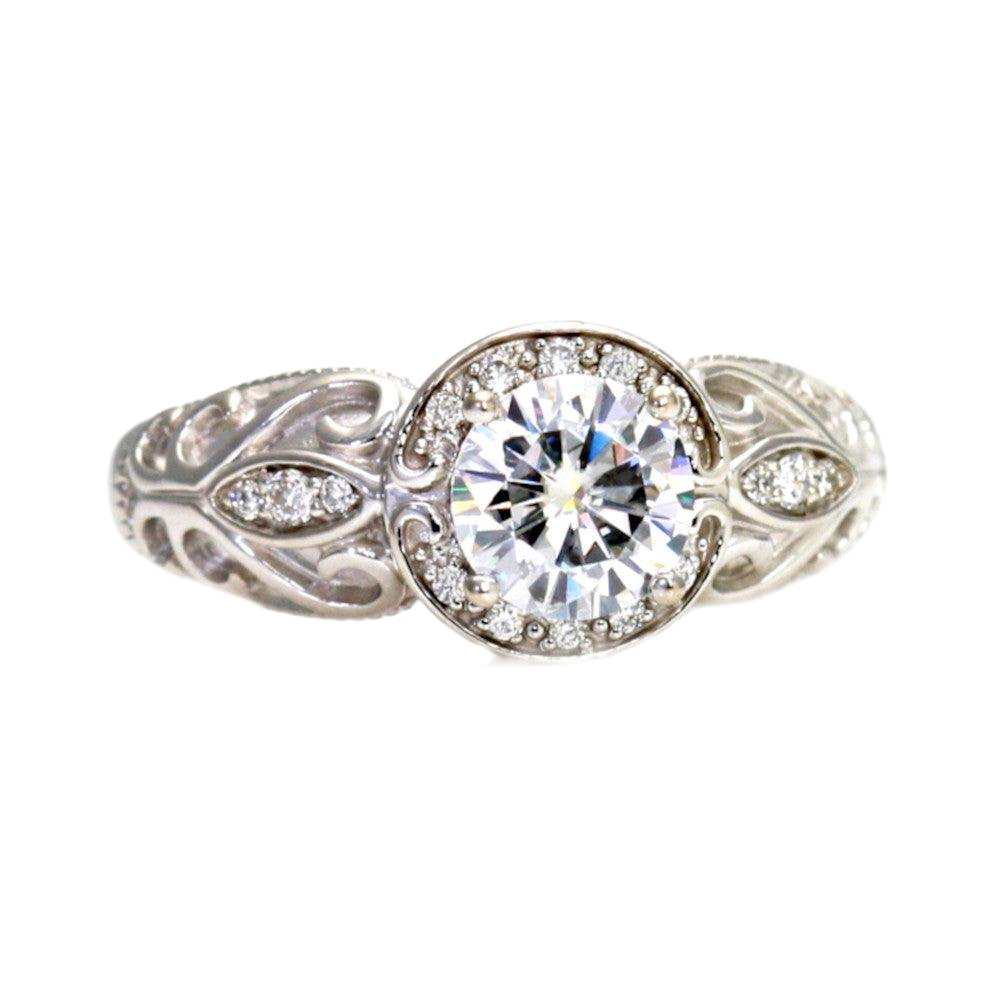 Diamond Engagement Ring 1ct Art Deco Halo, Rare Earth Jewelry