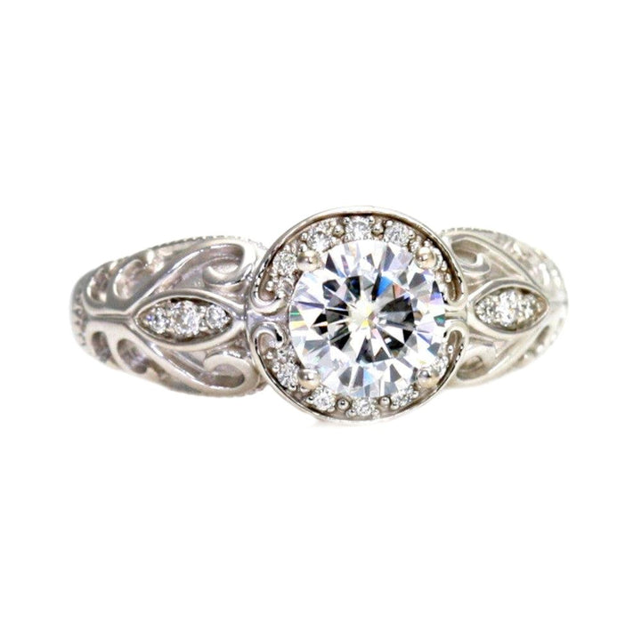 Diamond Engagement Ring 1ct Art Deco Halo, Rare Earth Jewelry