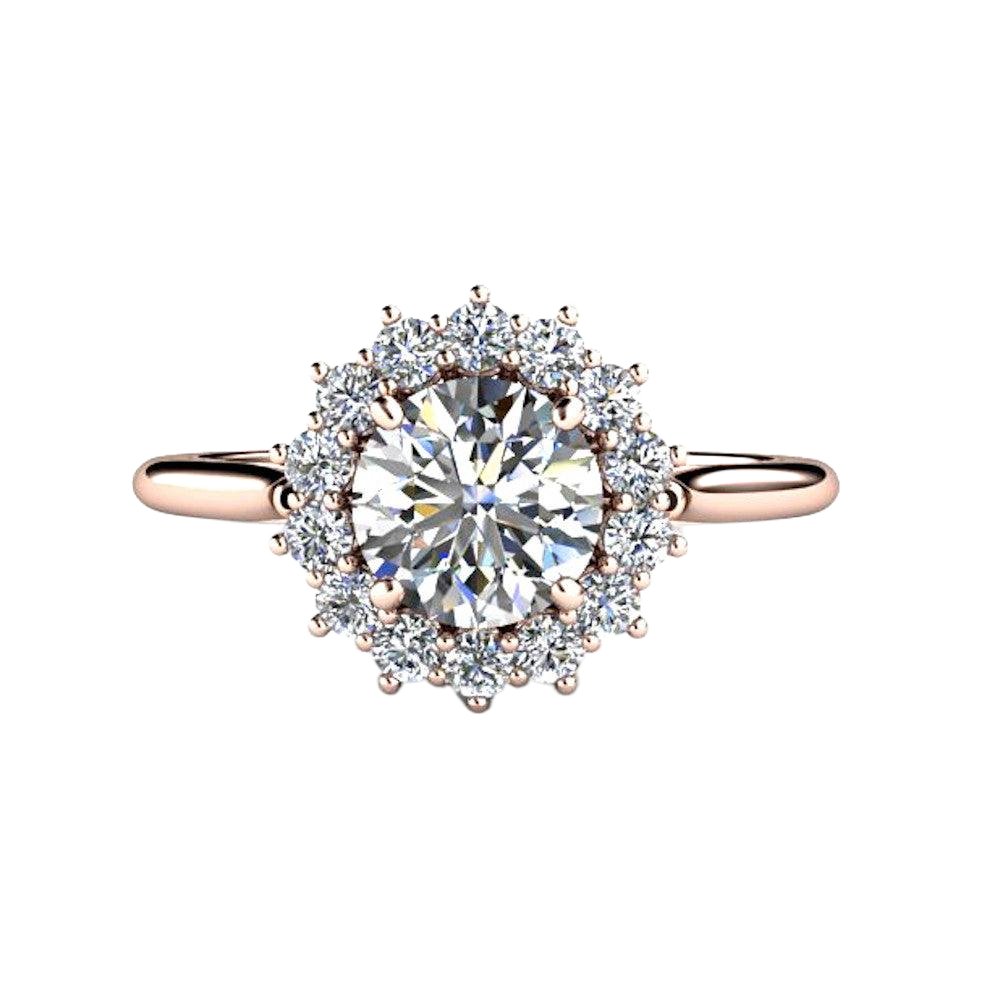 Diamond Engagement Ring 1ct Round Cluster with Halo, Rare Earth Jewelry