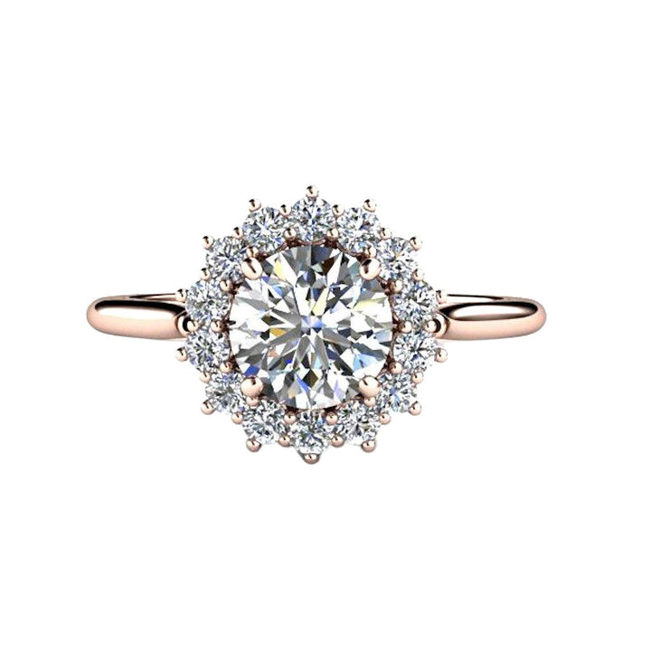 Diamond Engagement Ring 1ct Round Cluster with Halo, Rare Earth Jewelry
