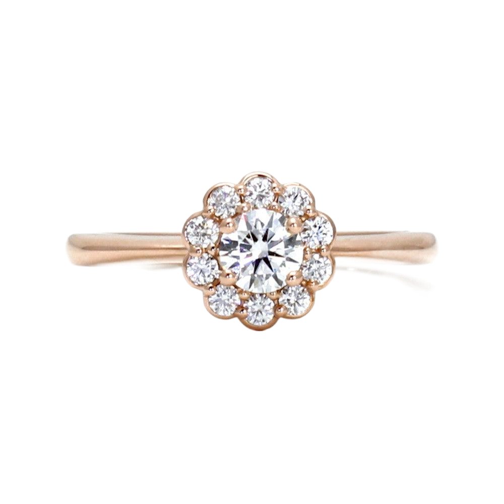 Diamond Engagement Ring Flower Shaped Halo, Rare Earth Jewelry