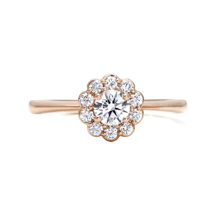 Diamond Engagement Ring Flower Shaped Halo, Rare Earth Jewelry