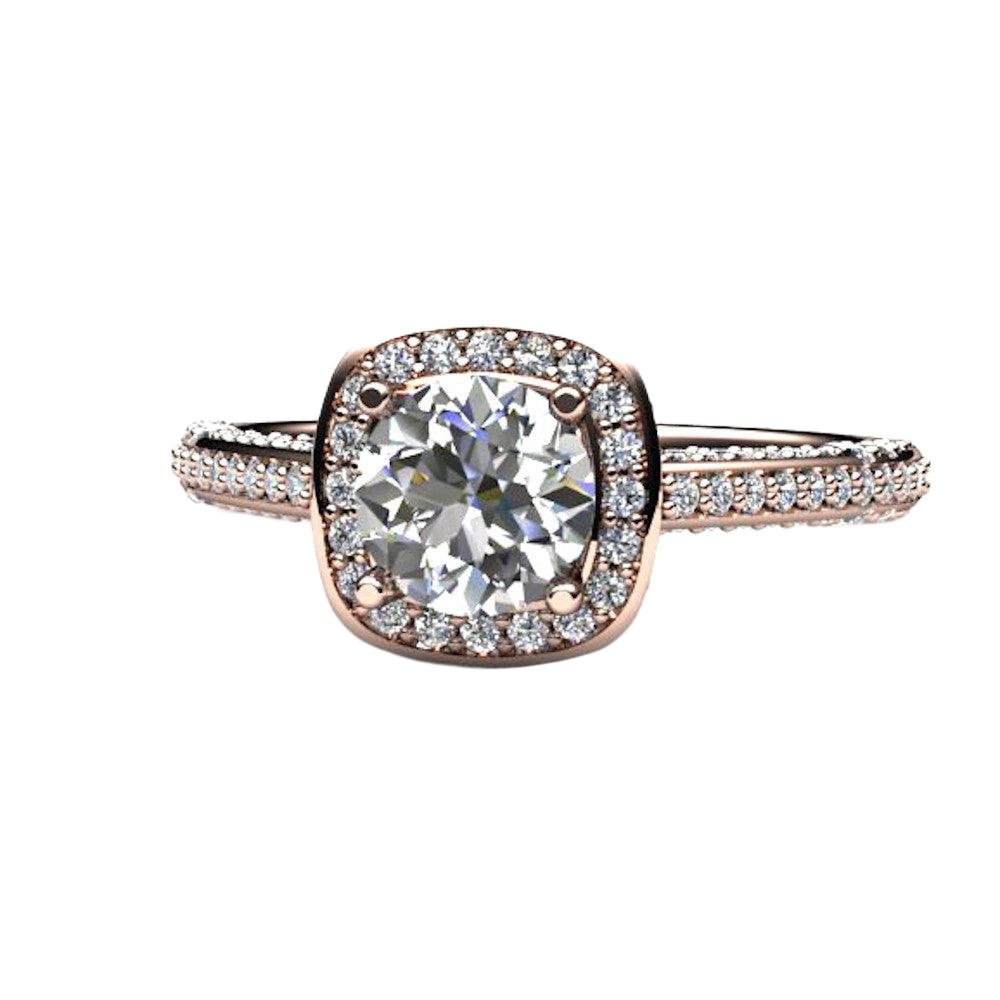 Diamond Halo Engagement Ring Cathedral Setting with Hidden Diamond, Rare Earth Jewelry