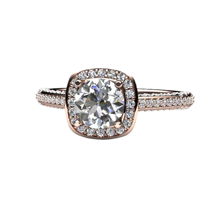 Diamond Halo Engagement Ring Cathedral Setting with Hidden Diamond, Rare Earth Jewelry