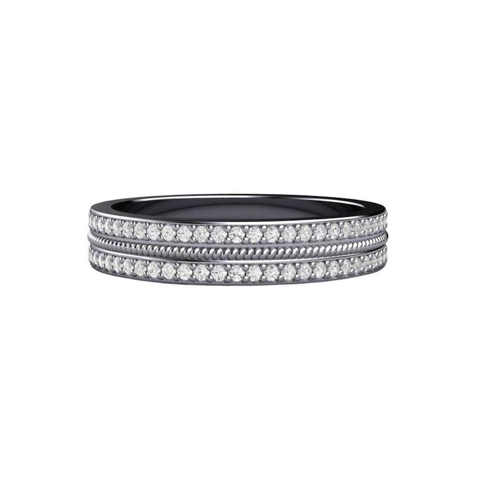 Double Diamond Wedding Band | Two Rows of Pave Set Diamonds 4mm Width, Rare Earth Jewelry