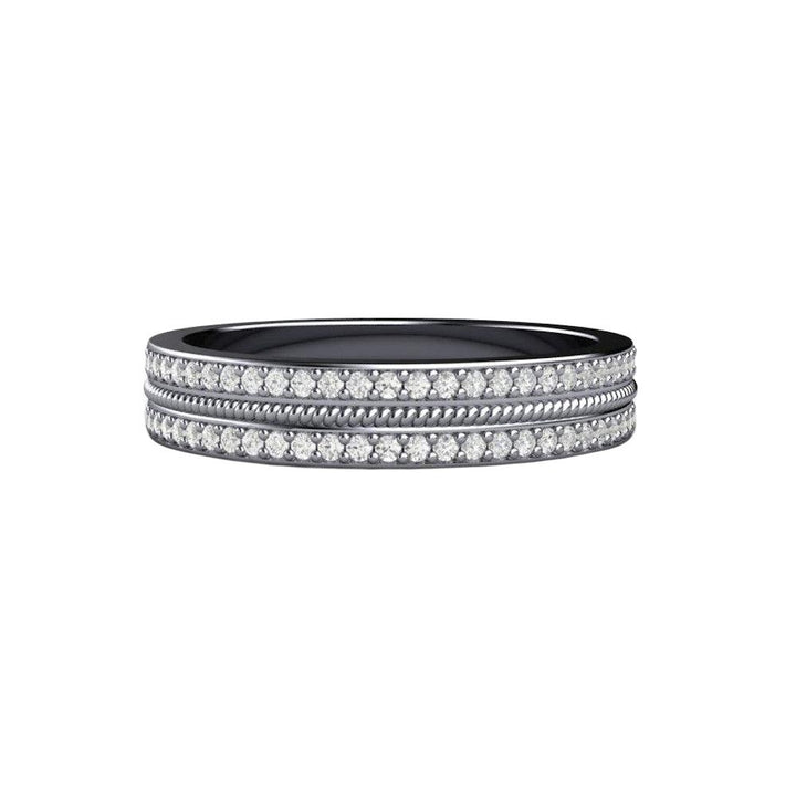 Double Diamond Wedding Band | Two Rows of Pave Set Diamonds 4mm Width, Rare Earth Jewelry