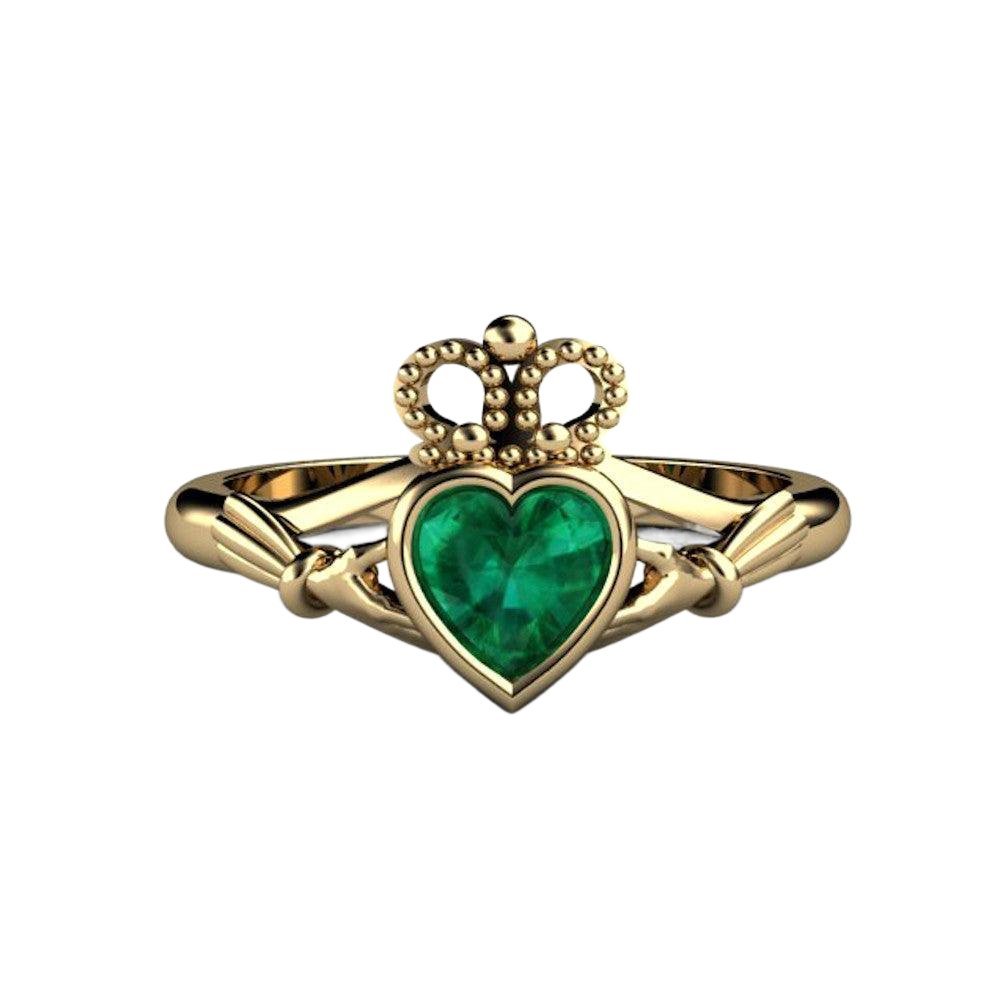 Emerald Claddagh Ring Irish Engagement Ring Celtic Jewelry, Rare Earth Jewelry