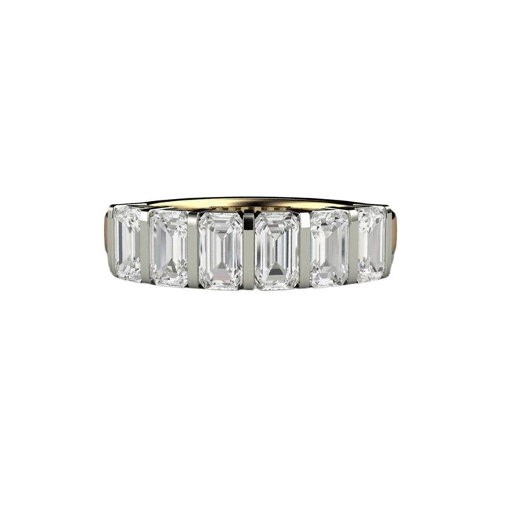 Bar Set Emerald Cut Moissanite Band or Wedding Ring Geometric Design, Rare Earth Jewelry