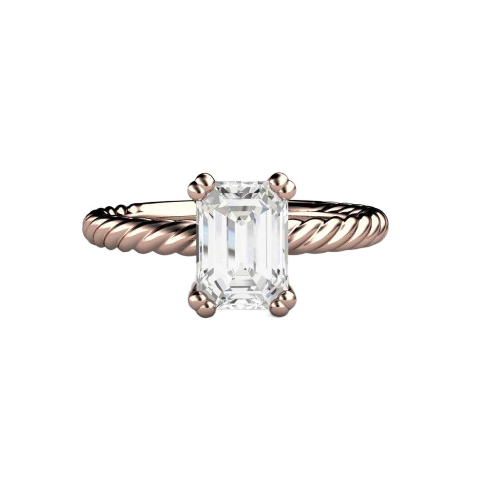 Emerald Cut Moissanite Engagement Ring | Twisted Rope Band Solitaire, Rare Earth Jewelry