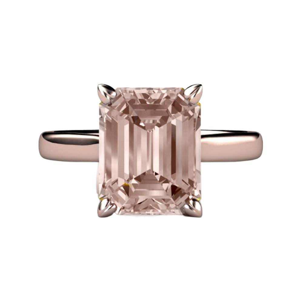 Emerald Cut Morganite Engagement Ring | Classic Peach Pink Morganite Solitaire, Rare Earth Jewelry