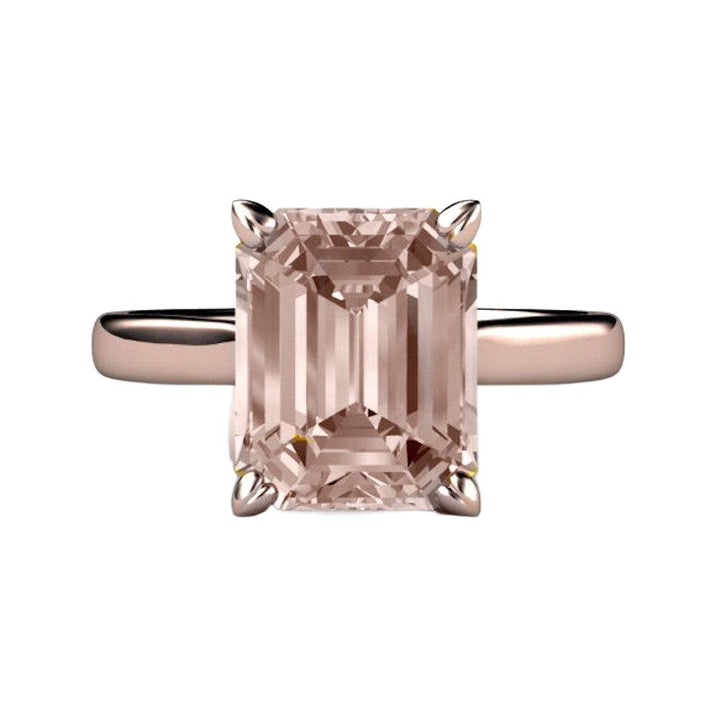 Emerald Cut Morganite Engagement Ring | Classic Peach Pink Morganite Solitaire, Rare Earth Jewelry